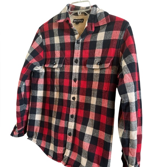 J.Crew Men’s‎ Size Small Red Black Plaid Long Sleeve Cotton Sherpa Lined Shacket - Picture 2 of 8